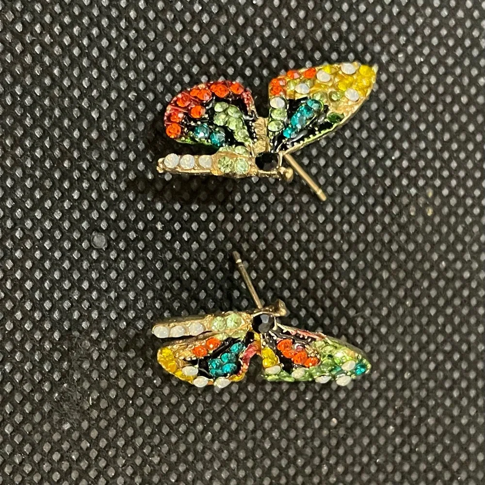 Butterfly Rhinestone Earrings - Picture 2 of 4